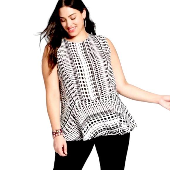AVA & VIV Target Women’s Top Peplum Relaxed White Black Blouse Size 1X Plus - Picture 1 of 13